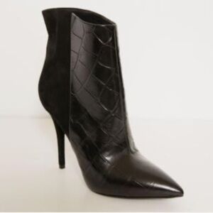 Brian Atwood Black Croc-Embossed Heeled Boots